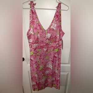 LILLY PULITZER—Rylan Dress, L, “Palm Green”“Chesterfield Print”—Pink/Green Multi